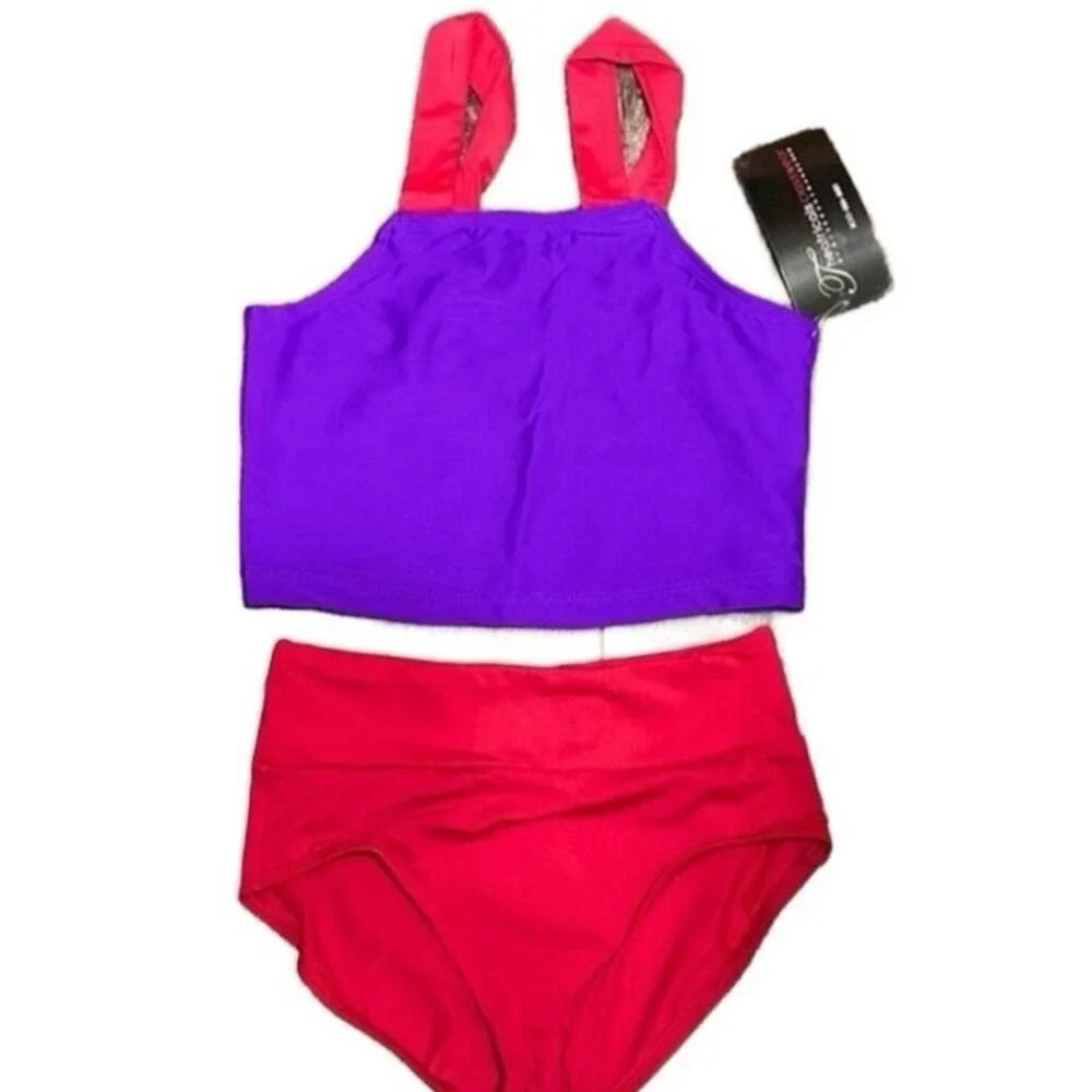 CM Baltogs red briefs and theatricals purple crop top child M dance dancewear